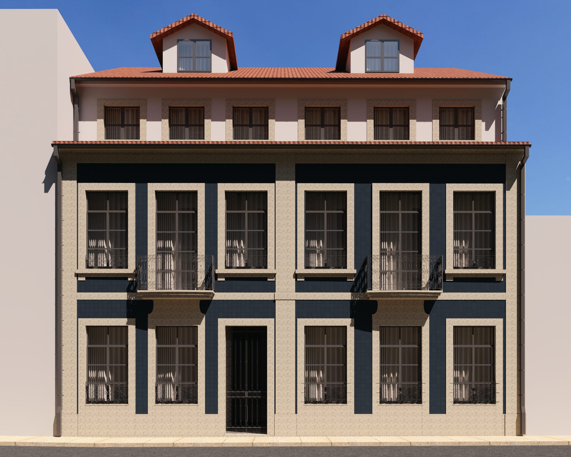 Render da fachada principal do Edifício Confiança